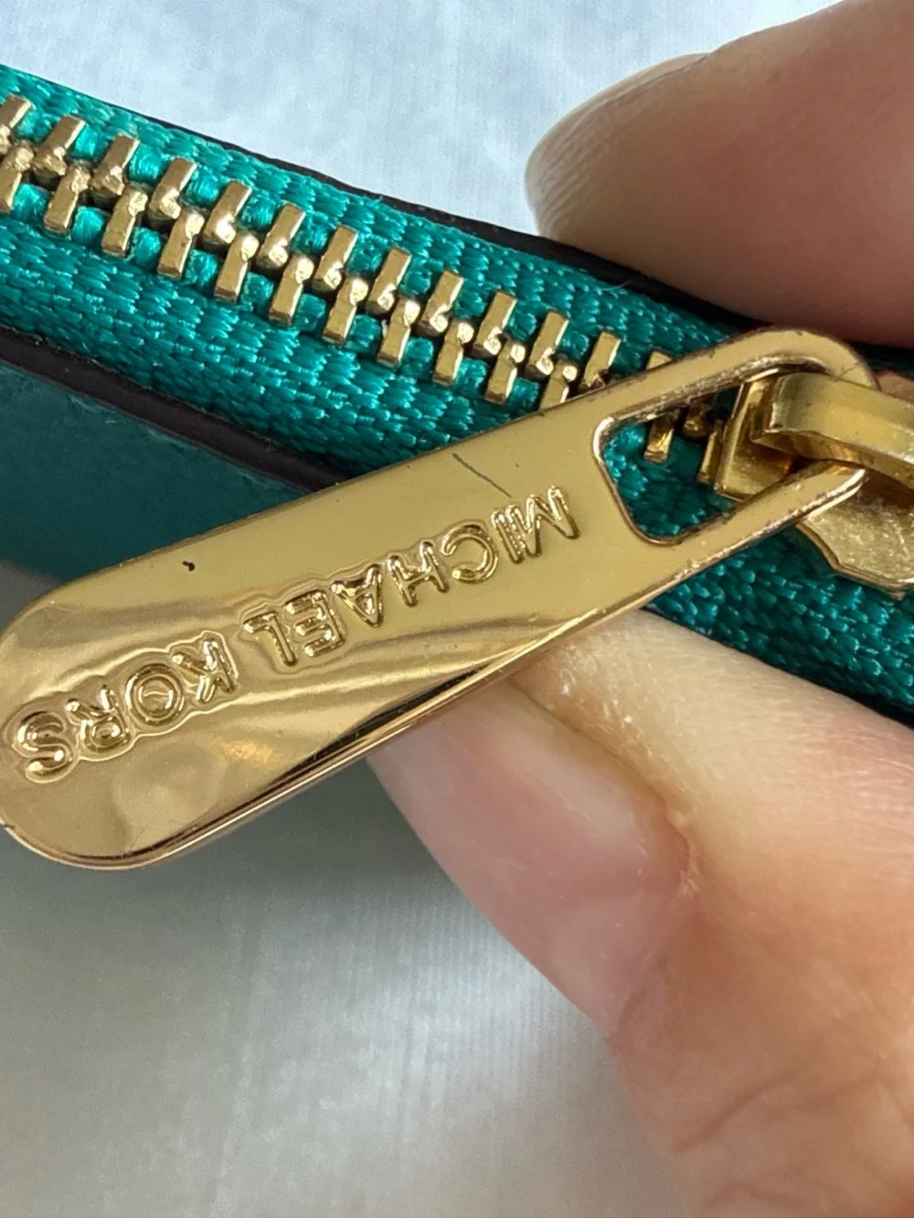Michael Kors Teal Leather Card Case with Gold MK Logo